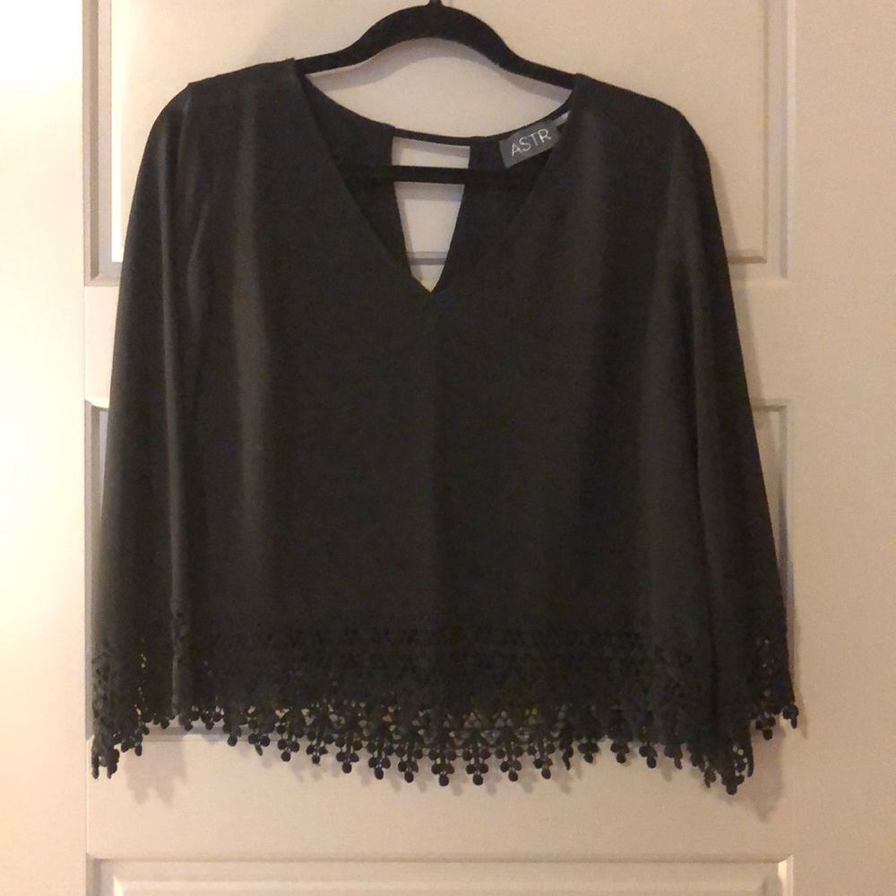Black blouse with crochet detail